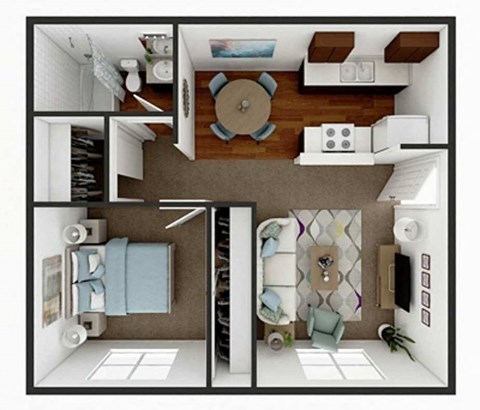 The Parker Apartments in Stephenville, Texas A1 3D Floor Plan